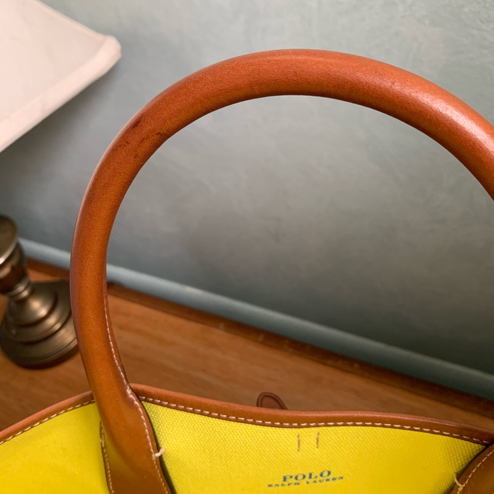 NWT Polo by Ralph Lauren Reversible Citron Yellow / Saddle Brown Tote Bag. - Picture 16 of 16